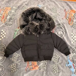 Jordan Craig Black Kids Puffer Jacket with Faux Fur Trim